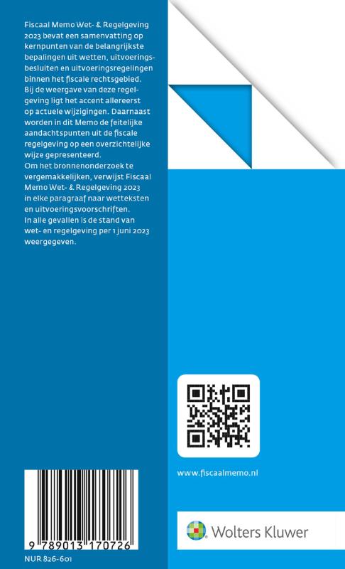 Achterkant van Fiscaal Memo Wet- & Regelgeving 2023