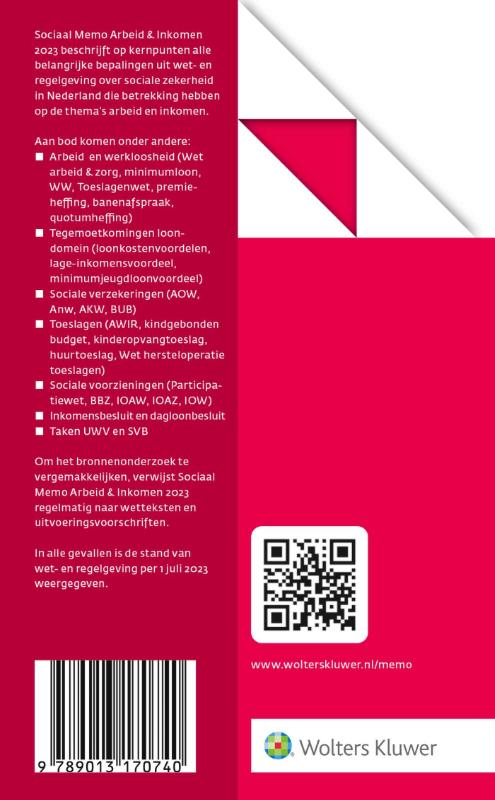 Achterkant van Sociaal Memo Arbeid & Inkomen 2023