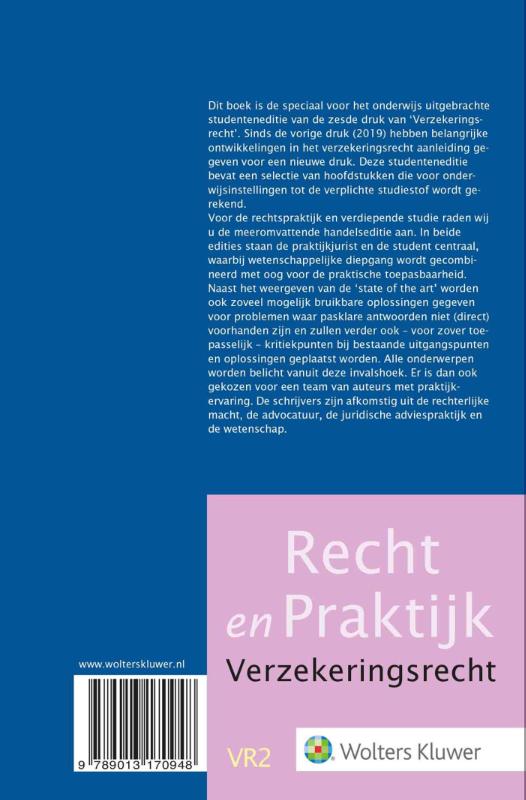 Achterkant van Verzekeringsrecht Studenteneditie