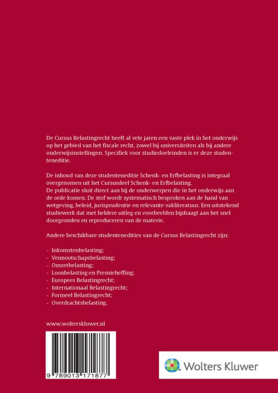 Achterkant van Studenteneditie cursus belastingrecht schenk- en erfbelasting 2023-2024