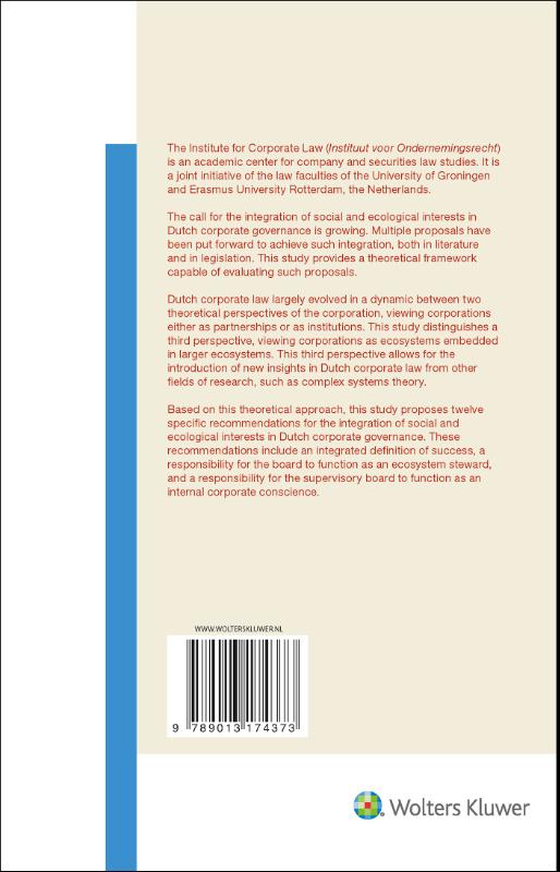 Achterkant van Towards Social and Ecological Corporate Governance