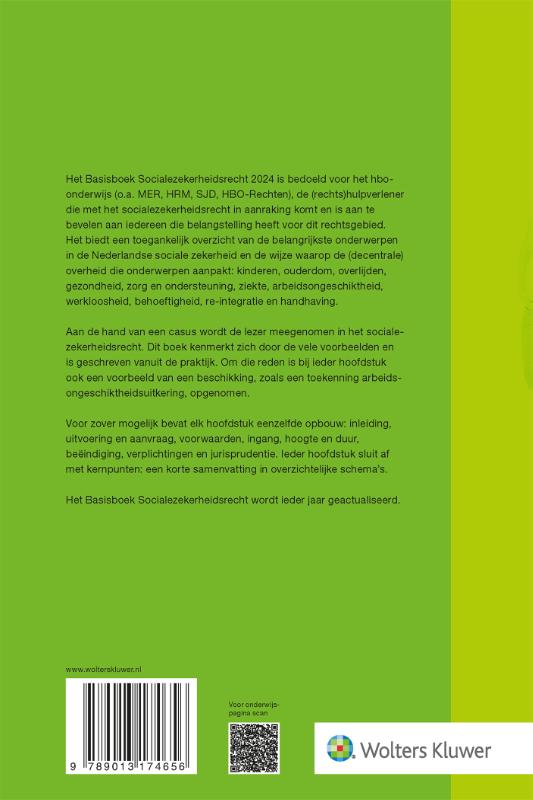 Achterkant van Basisboek Socialezekerheidsrecht 2024