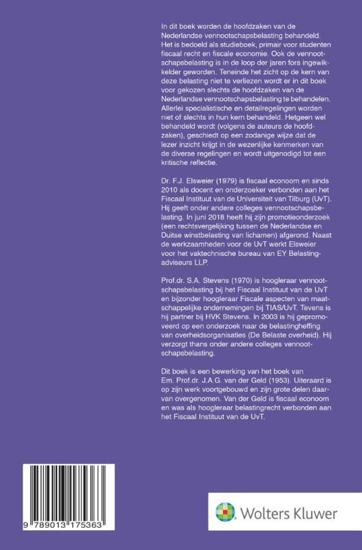 Achterkant van Hoofdzaken vennootschapsbelasting