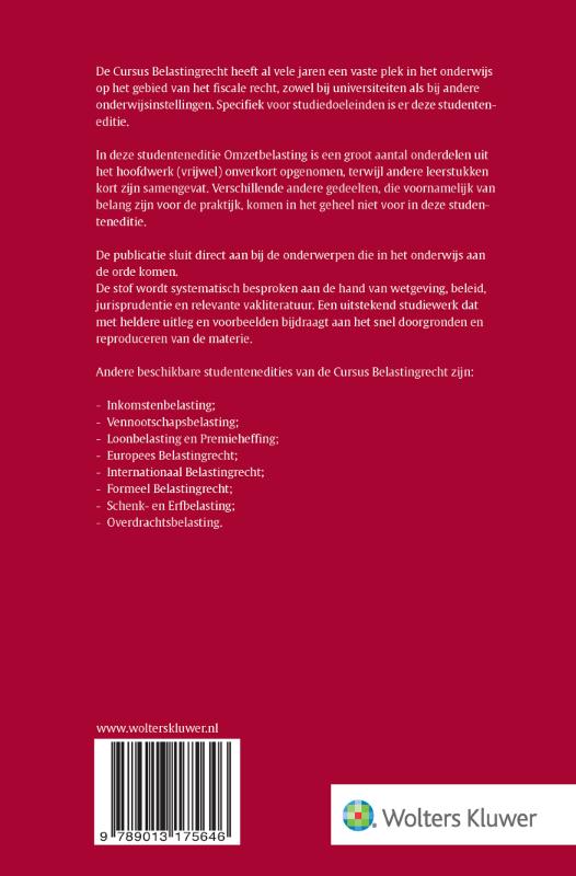 Achterkant van Studenteneditie cursus belastingrecht omzetbelasting 2024-2025