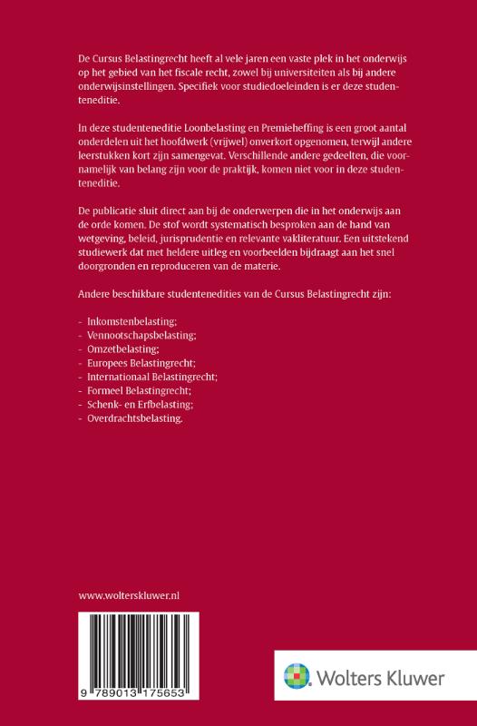 Achterkant van Studenteneditie Cursus Belastingrecht Loonbelasting/Premieheffing 2024-2025