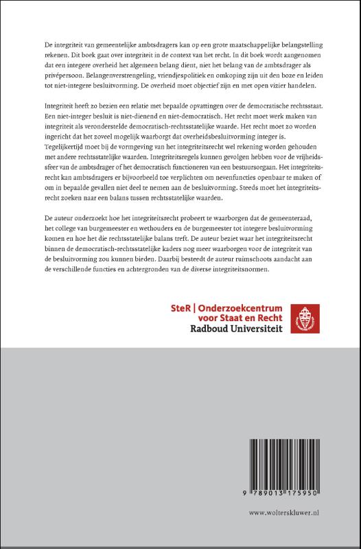 Achterkant van Juridische normen voor bestuurlijke integriteit in de democratische rechtsstaat