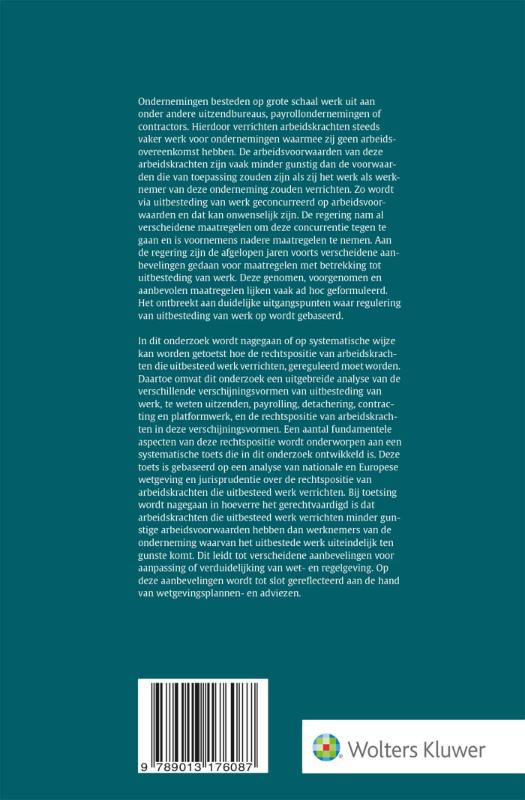 Achterkant van Uitbesteding van werk en (on)gelijke behandeling; een systematische benadering