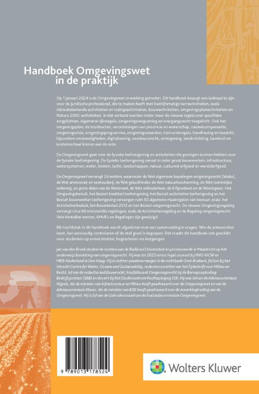 Achterkant van Handboek Omgevingswet in de praktijk