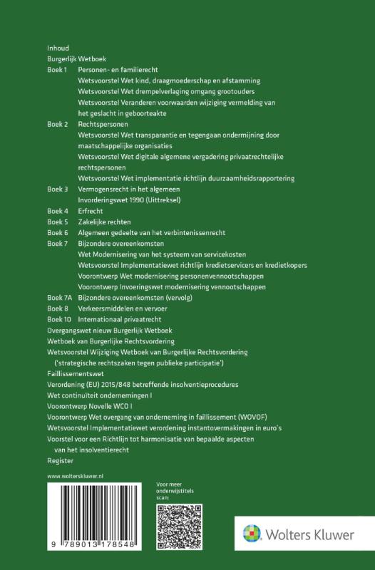 Achterkant van Wetteksten Burgerlijk Wetboek/Wetboek van Burgerlijke Rechtsvordering 2025-2026
