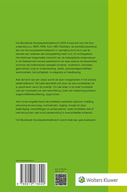 Achterkant van Basisboek Socialezekerheidsrecht 2025