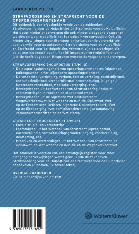 Achterkant van Zakboek Strafvordering en Strafrecht voor de Opsporingsambtenaar 2026
