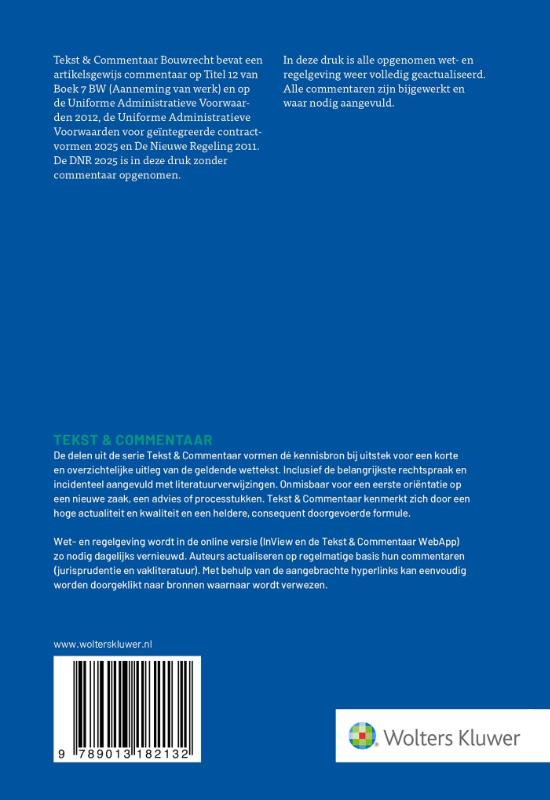 Achterkant van Tekst & Commentaar Bouwrecht