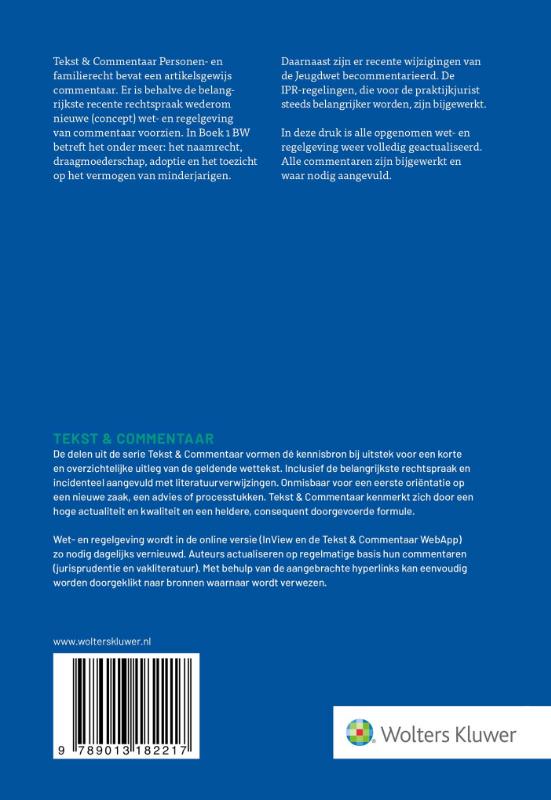 Achterkant van Tekst & Commentaar Personen- en Familierecht