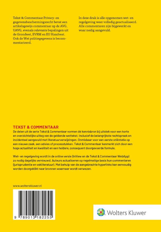 Achterkant van Tekst & Commentaar Privacy- en gegevensbeschermingsrecht