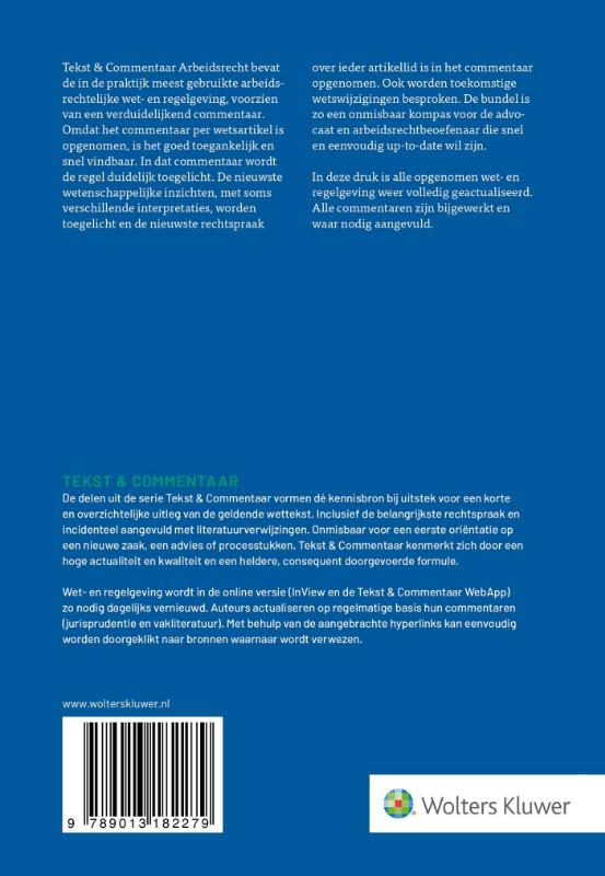 Achterkant van Tekst & Commentaar Arbeidsrecht