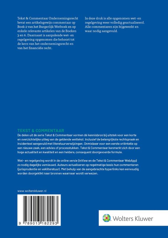 Achterkant van Tekst & Commentaar Ondernemingsrecht