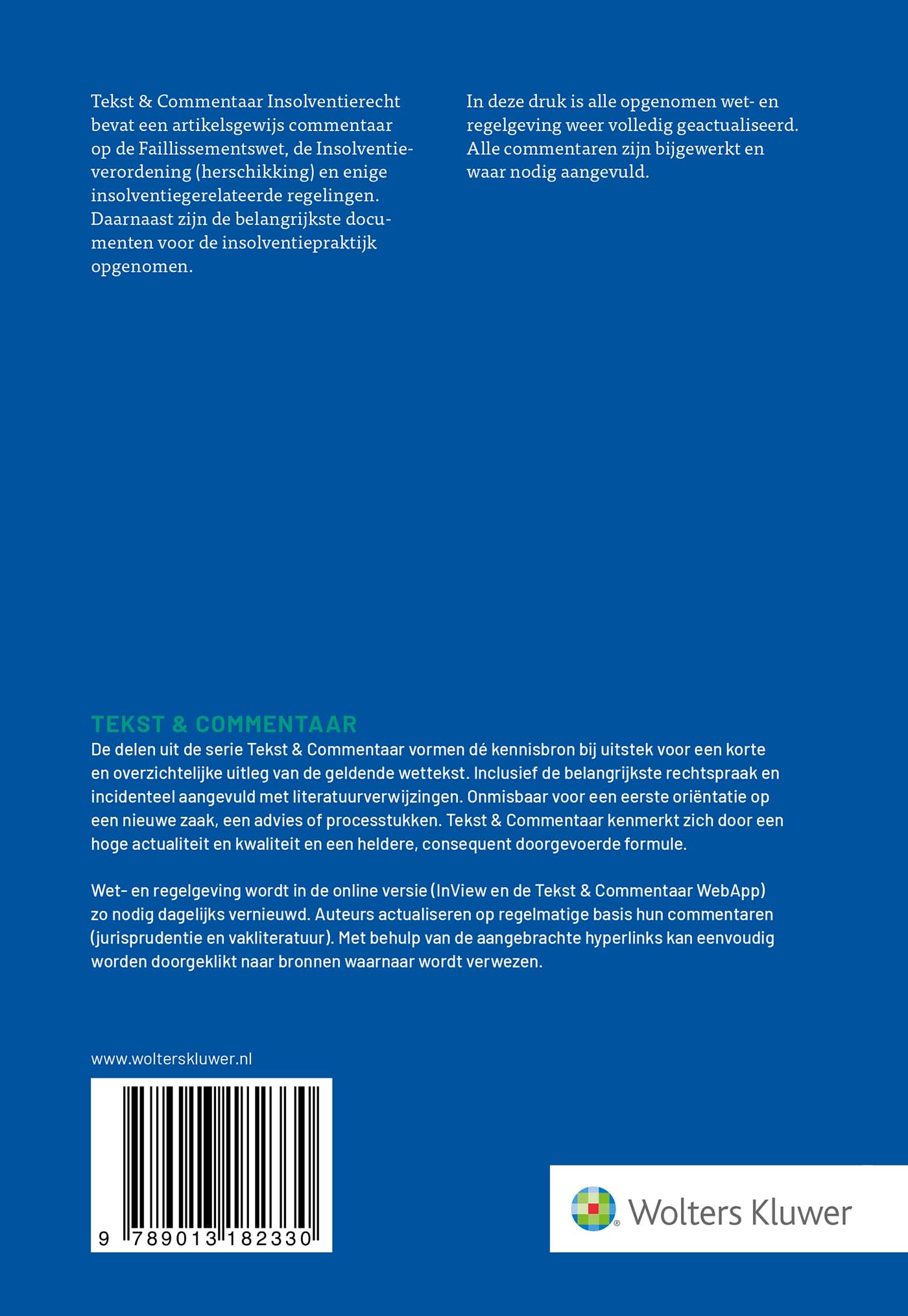 Achterkant van Tekst & Commentaar Insolventierecht