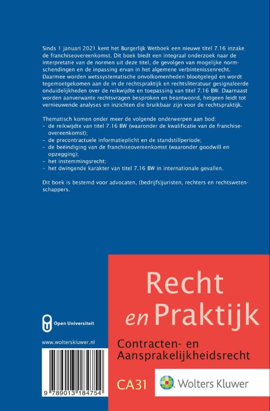 Achterkant van De juridische werking van de Wet franchise