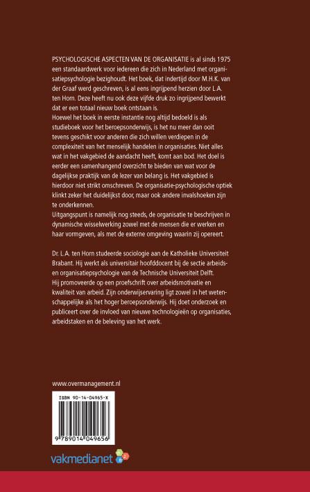 Achterkant van Psychologische aspecten van de organisatie