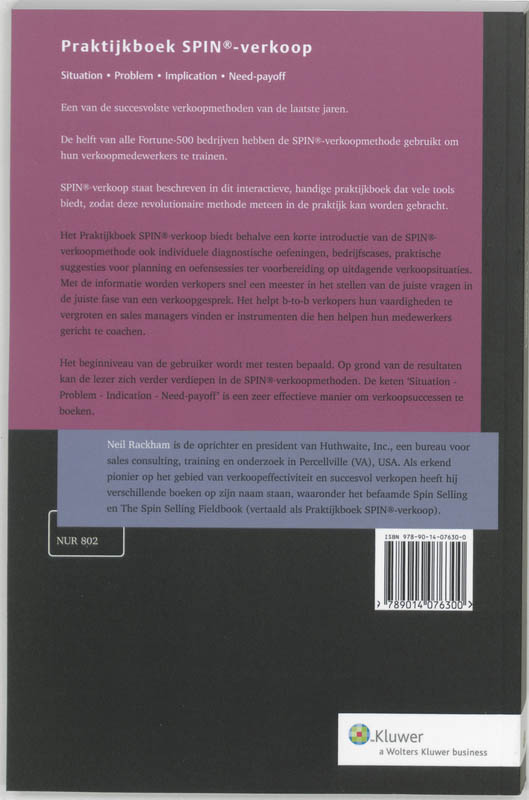 Achterkant van Praktijkboek SPIN-verkoop