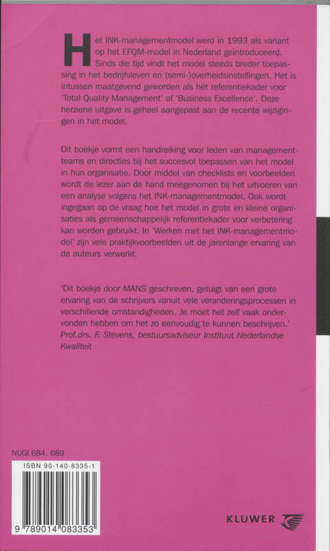 Achterkant van Werken met het INK-Managementmodel