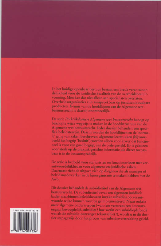 Achterkant van De subsidietitel AWB