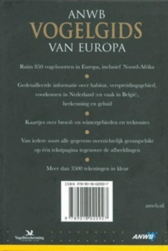 Achterkant van Vogelgids van Europa