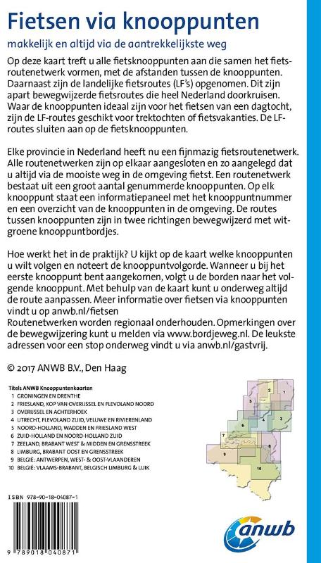 Achterkant van ANWB knooppuntenkaart fiets Friesland, Kop van Overijssel en Flevoland noord