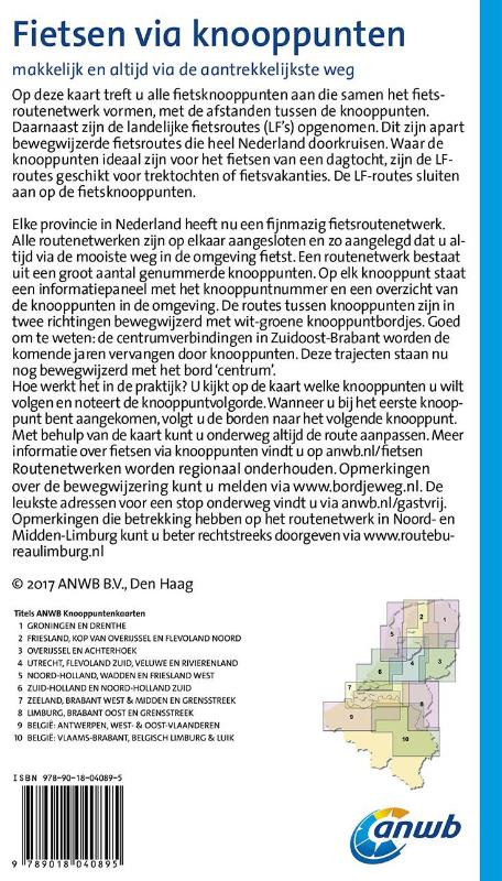 Achterkant van ANWB knooppuntkaart fiets Limburg, Brabant oost en grensstreek