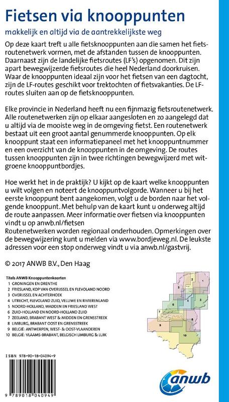 Achterkant van ANWB knooppuntenkaart fiets Zuid-Holland en Noord-Holland zuid