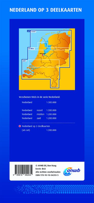 Achterkant van Nederland op 3 deelkaarten noord midden zud 1:200000