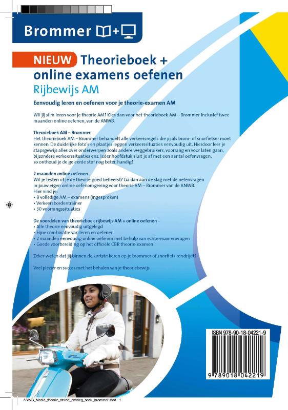 Achterkant van Theorieboek+online examens oefenen Rijbewijs AM - Brommer