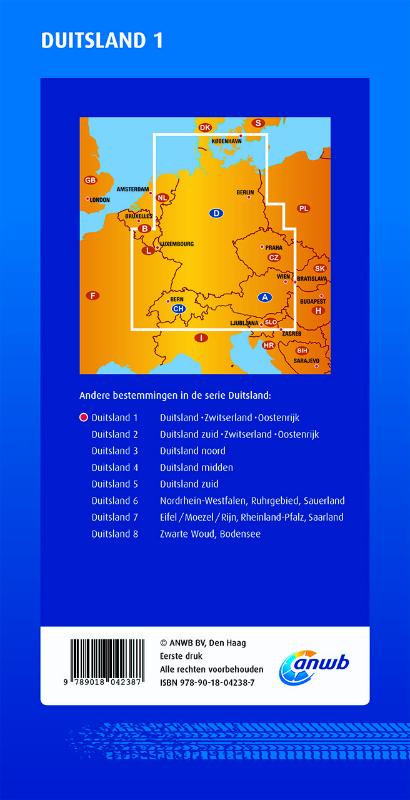 Achterkant van ANWB wegenkaart Duitsland 1 Duitsland/Zwitserland/Oostenrijk