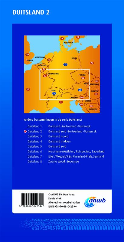 Achterkant van ANWB wegenkaart Duitsland 2. Duitsland zuid/Zwitserland/Oostenrijk