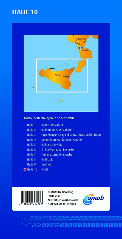 Achterkant van ANWB wegenkaart Italië 10. Sicilië