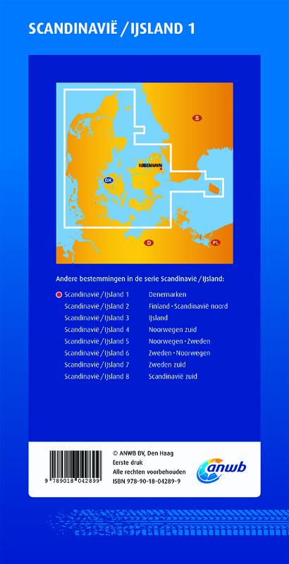 Achterkant van ANWB Wegenkaart 1. Denemarken