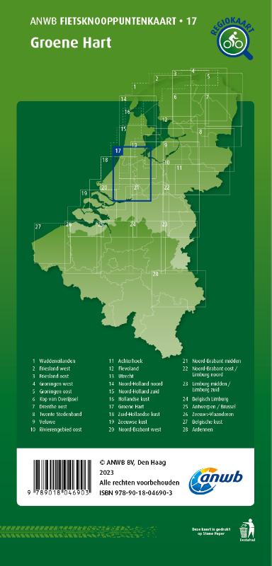 Achterkant van Fietsknooppuntenkaart Groene Hart 1:100.000