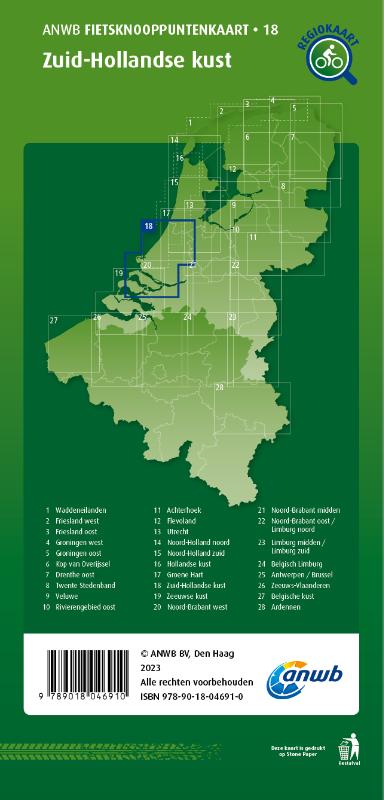Achterkant van Fietsknooppuntenkaart Zuid-Hollandse kust 1:100.000
