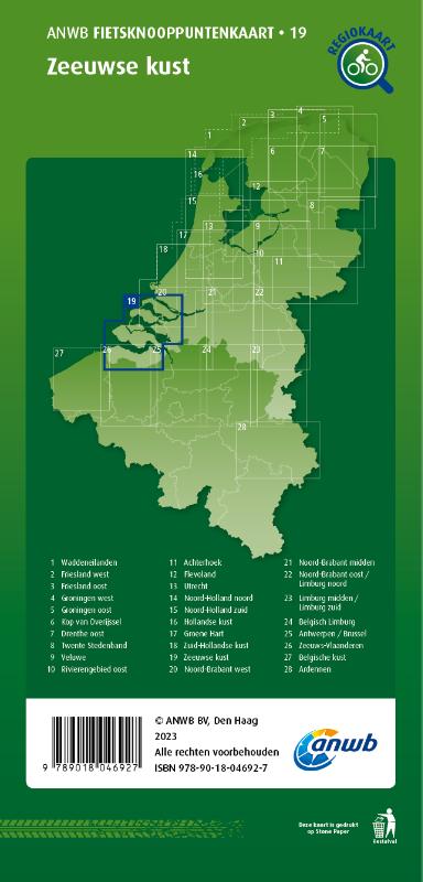 Achterkant van Fietsknooppuntenkaart Zeeuwse kust 1:100.000
