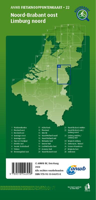 Achterkant van Fietsknooppuntenkaart Noord-Brabant oost, Limburg noord 1:100.000
