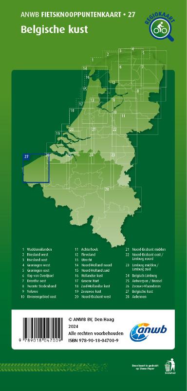 Achterkant van Fietsknooppuntenkaart Belgische kust 1:100.000