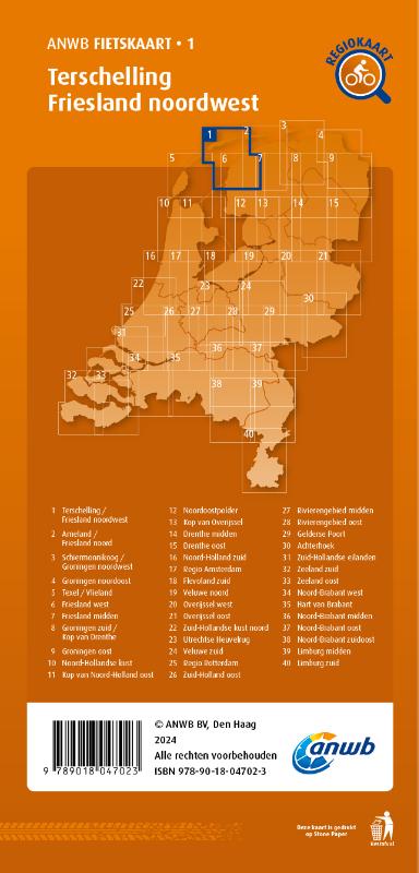 Achterkant van Fietskaart Terschelling, Friesland noordwest 1:66.666