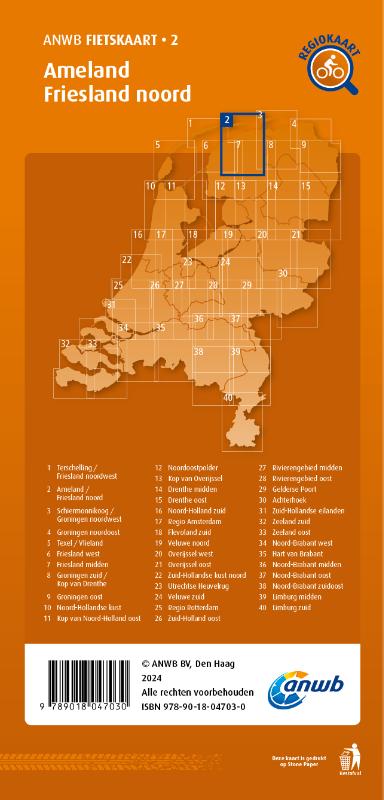 Achterkant van Fietskaart Ameland, Friesland noord 1:66.666