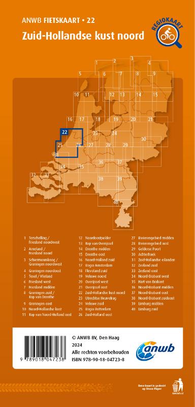 Achterkant van Fietskaart Zuid-Hollandse kust noord 1:66.666