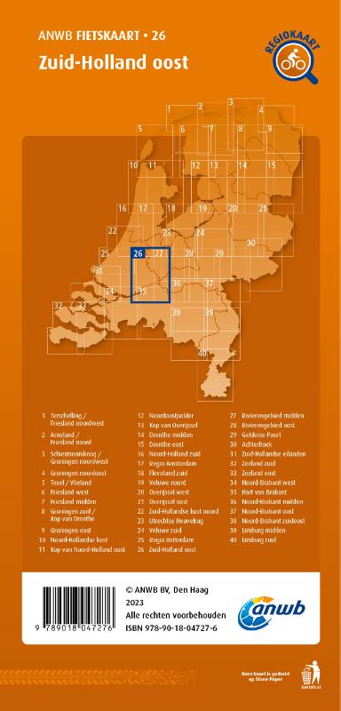 Achterkant van Fietskaart Zuid-Holland oost 1:66.666