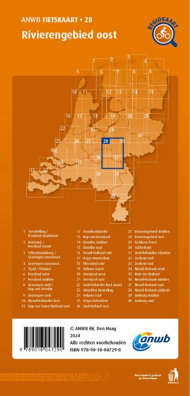 Achterkant van Fietskaart Rivierengebied oost 1:66.666