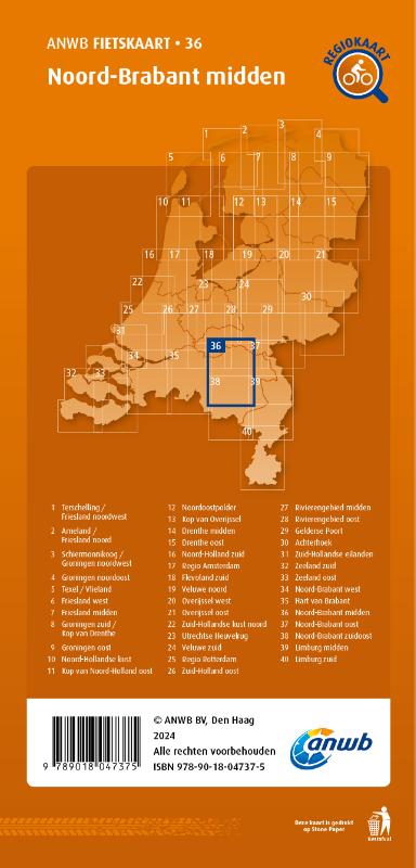 Achterkant van Fietskaart Noord-Brabant midden 1:66.666