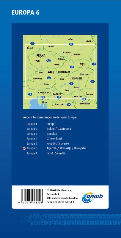 Achterkant van ANWB *Wegenkaart Europa 6. Tsjechië/Slowakije/Hongarije