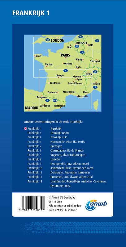 Achterkant van ANWB Wegenkaart Frankrijk 1. Frankrijk