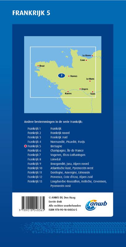 Achterkant van ANWB Wegenkaart Frankrijk 5. Bretagne